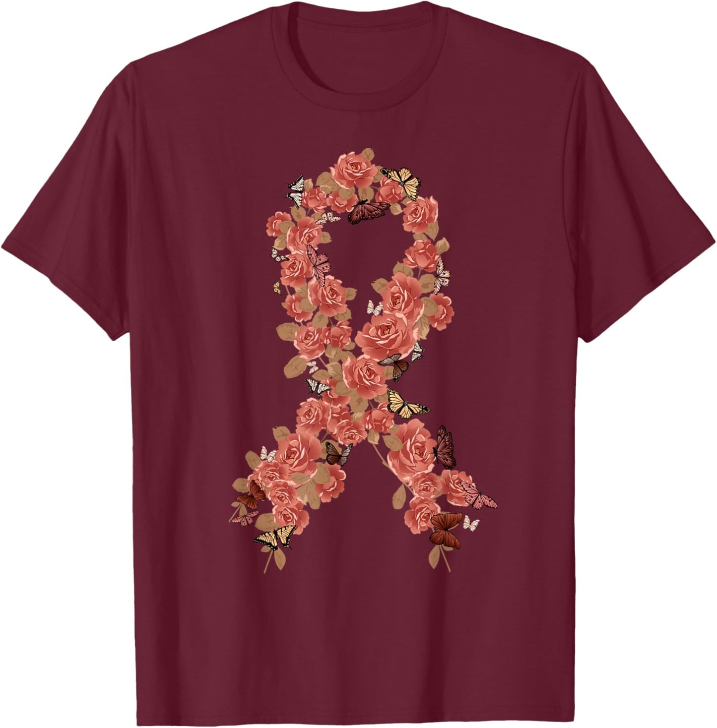 Peach Ribbon Uterine Endometrial Cancer Awareness T-Shirt - T-Shirt | Maroon