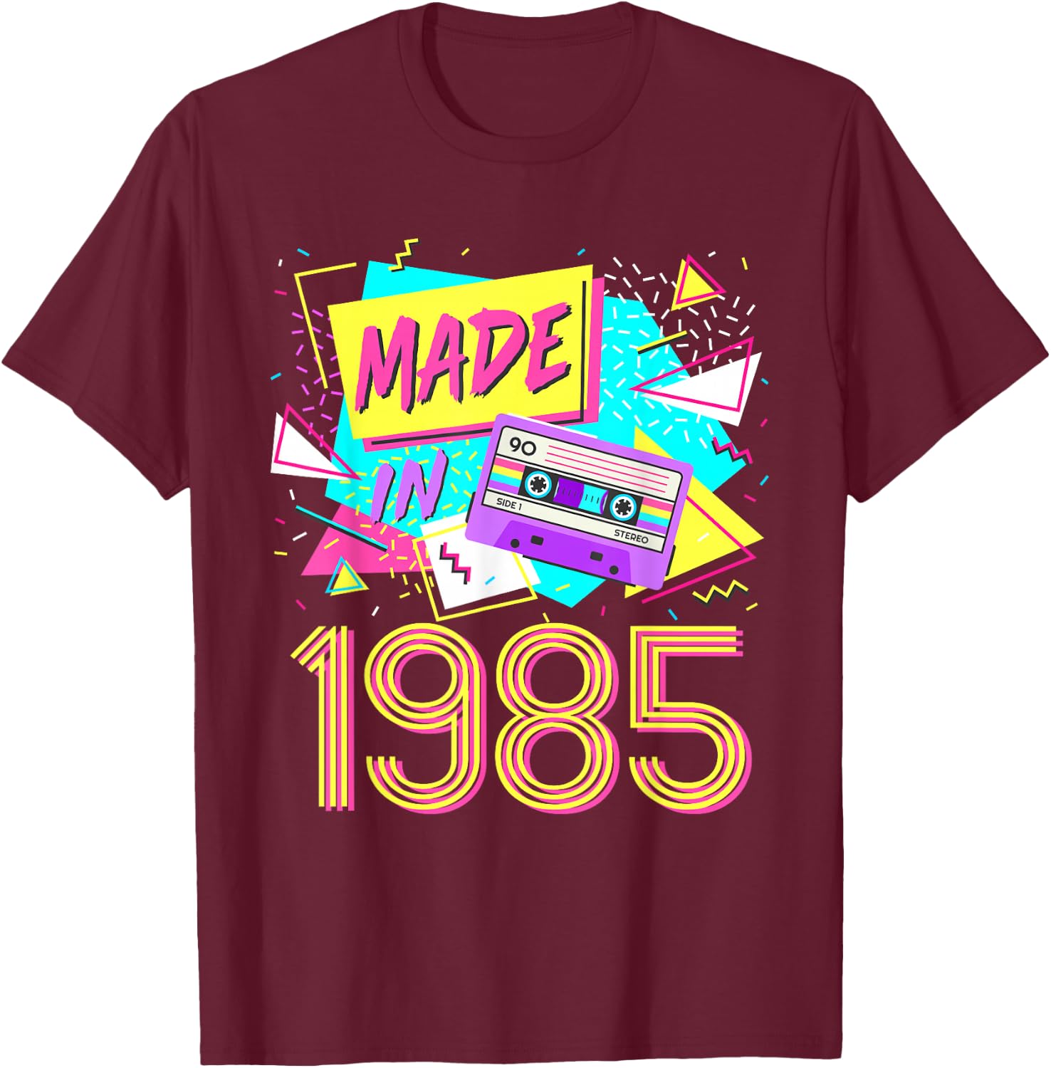 Made in 1985 37 Years Old Retro Vintage 80s 37th Birthday T-Shirt - T-Shirt | Maroon