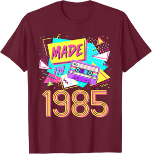 Made in 1985 37 Years Old Retro Vintage 80s 37th Birthday T-Shirt - T-Shirt | Maroon