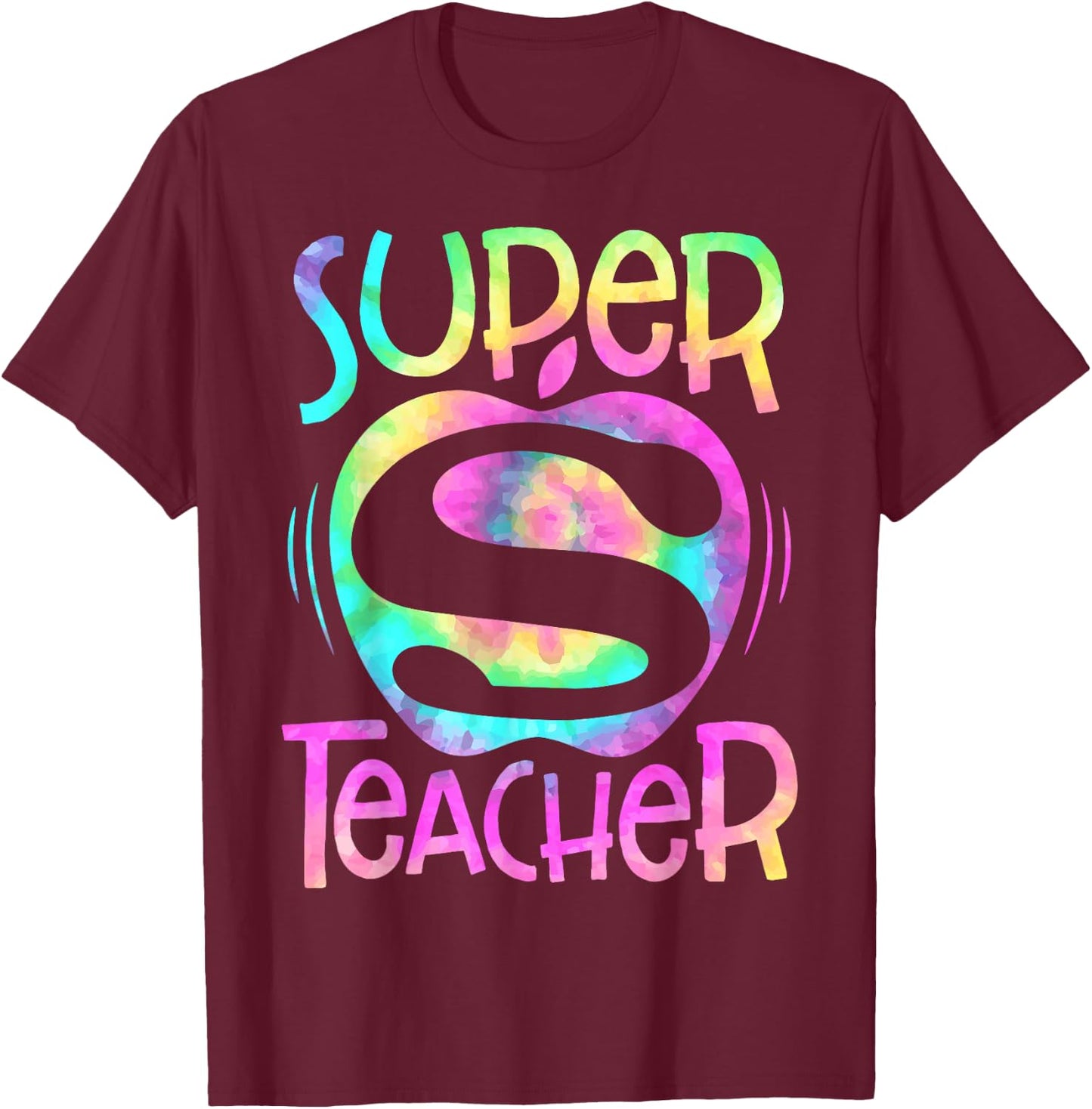 Super Teacher Back To School Apple Tie Dye Funny First Day T-Shirt - T-Shirt | Maroon