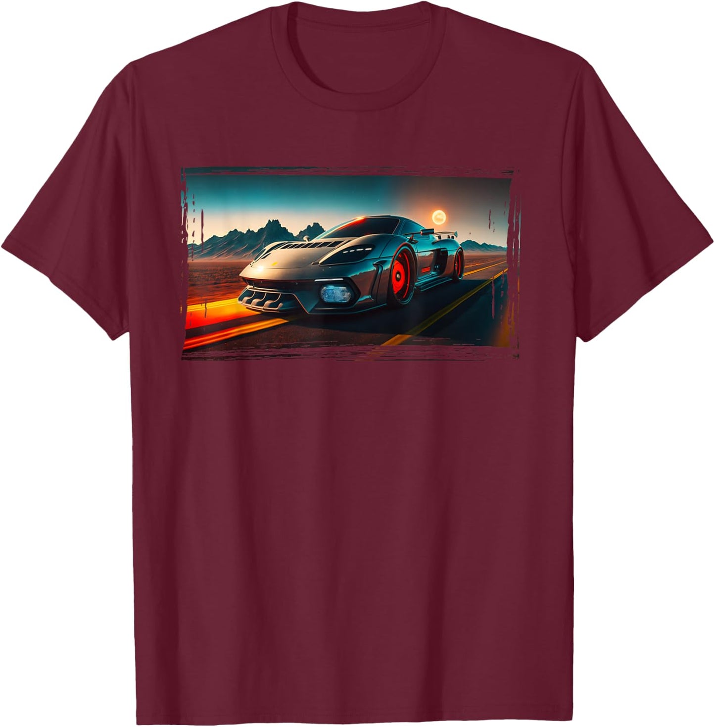 Sports Car Futuristic Sci-Fi Supercar Poster Style Boys Men T-Shirt - T-Shirt | Maroon
