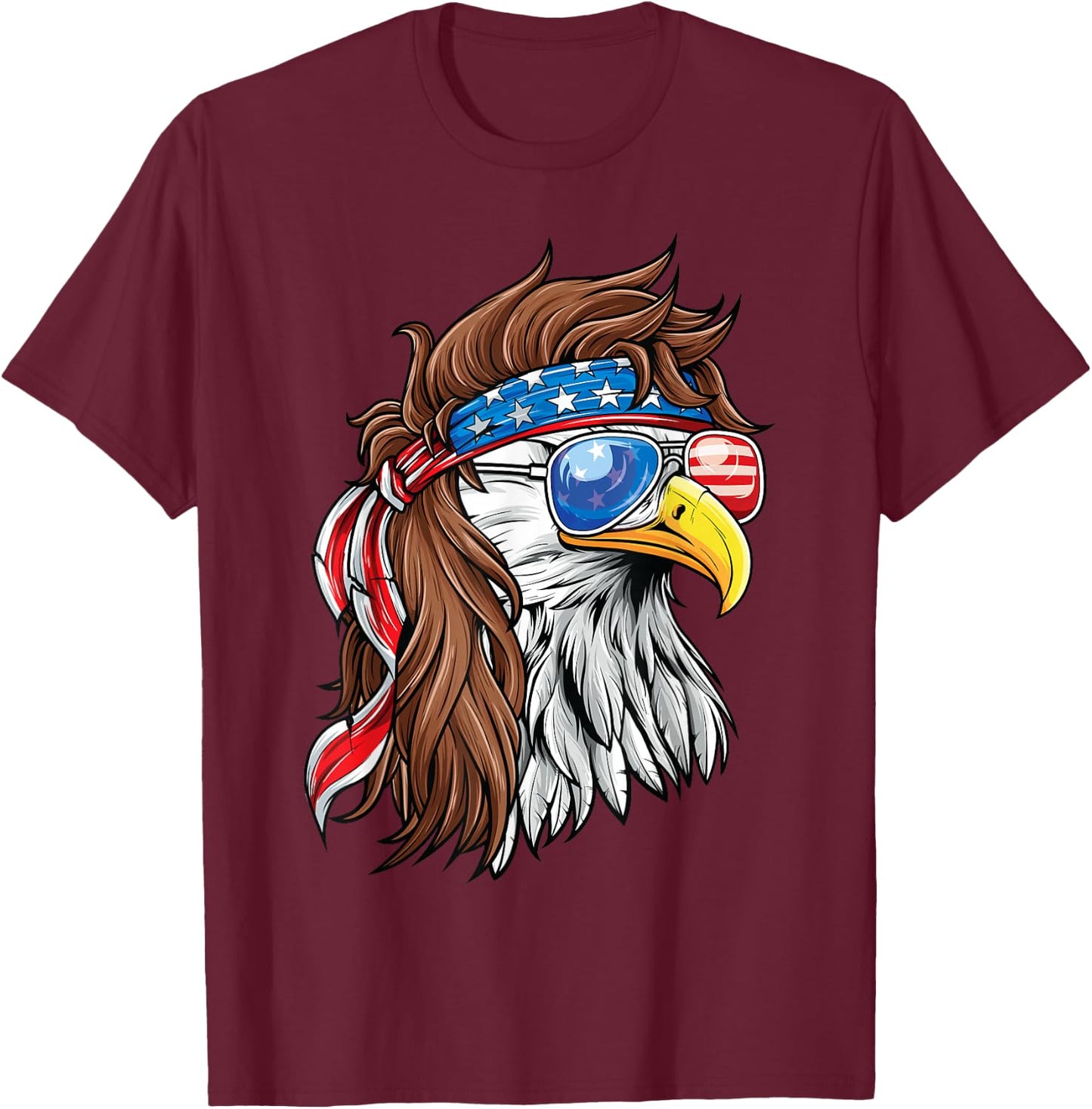 Patriotic Bald Eagle Mullet USA American Flag 4th of July T-Shirt - T-Shirt | Maroon