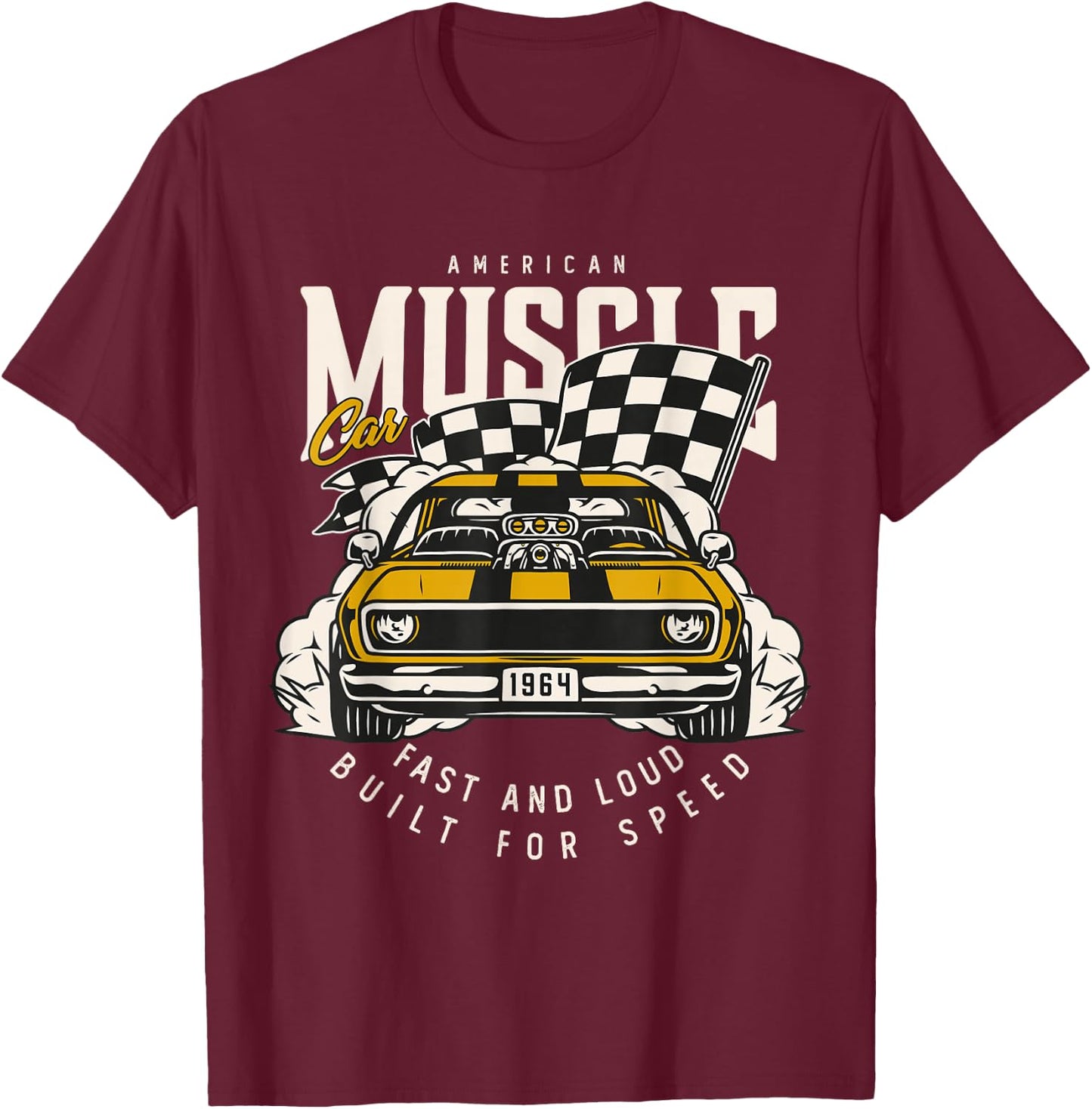 Vintage American Muscle Car Racing Flag T-Shirt - T-Shirt | Maroon