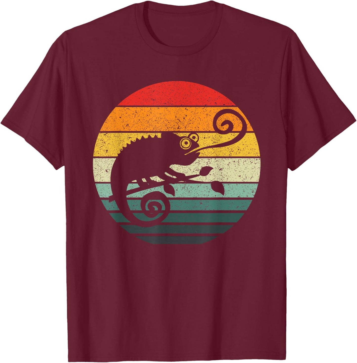 Chameleon Retro Sunset Vintage Design T-Shirt - T-Shirt | Maroon
