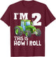 Green Farm Tractor 2nd Birthday Party Gift 2 Year Old T-Shirt - T-Shirt | Maroon