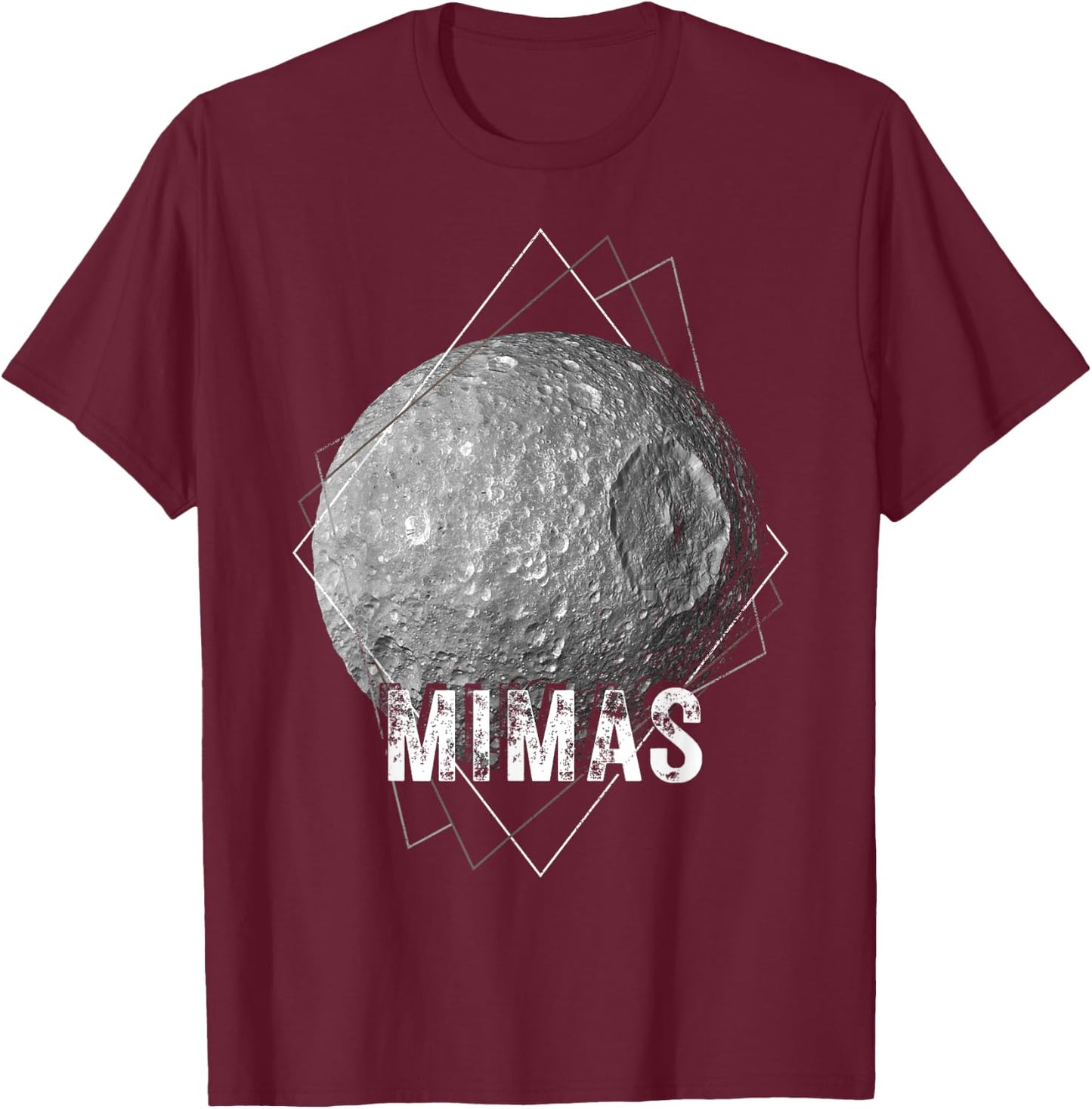 Mimas Saturn Moon Solar System Space Astronomy T-Shirt - T-Shirt | Maroon