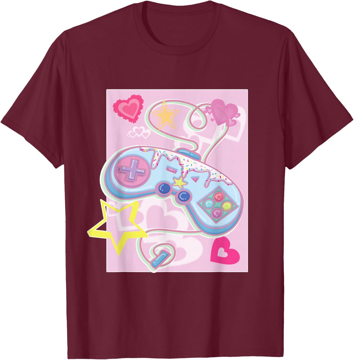 Kawaii Gamer Girl Game Controller T-Shirt - T-Shirt | Maroon