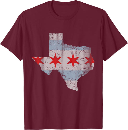 Texas Chicago Flag Vintage Distressed T-Shirt - T-Shirt | Maroon