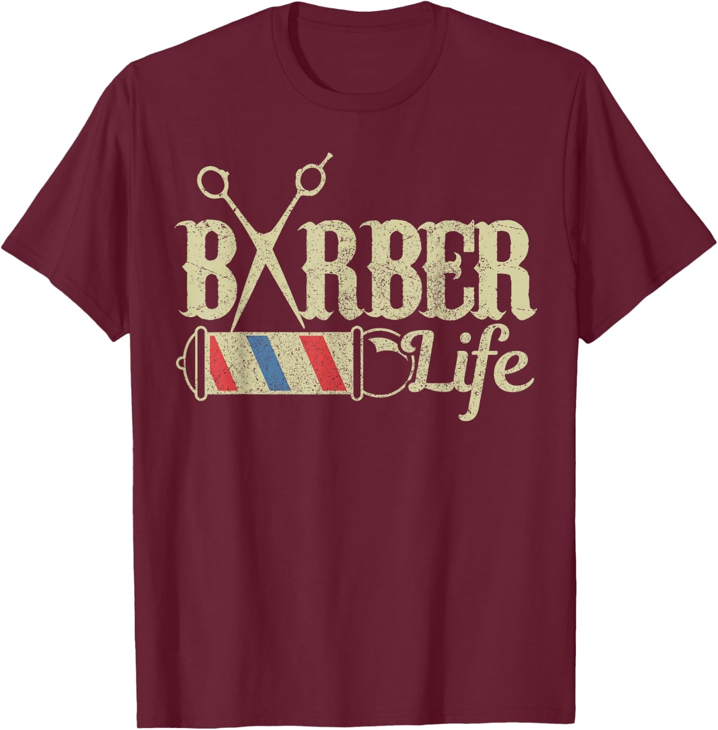 Friseur & Barbier Apparel Co. Barber Pole Vintage Funny Gift T-Shirt - T-Shirt | Maroon