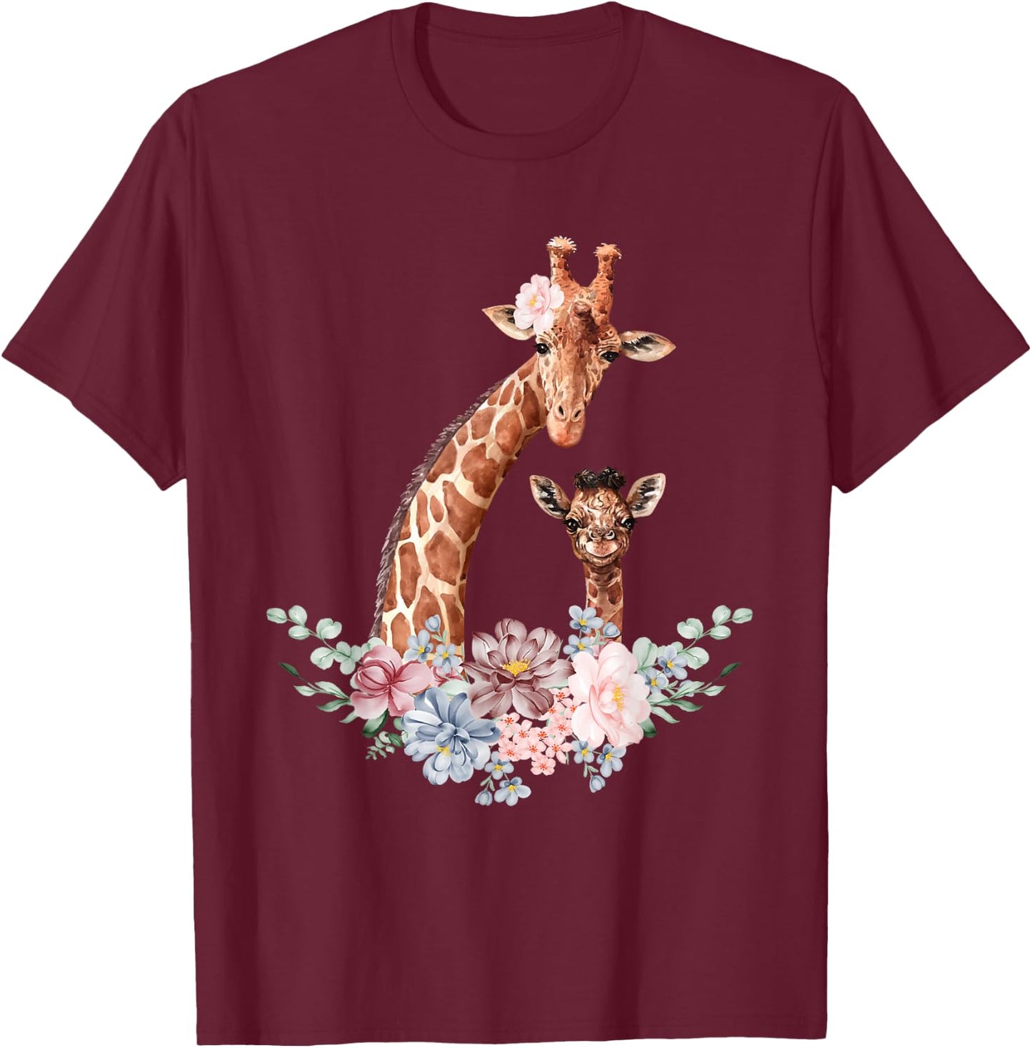 Giraffes Flowers - Giraffe Lover Zoo Animal Wildlife T-Shirt - T-Shirt | Maroon