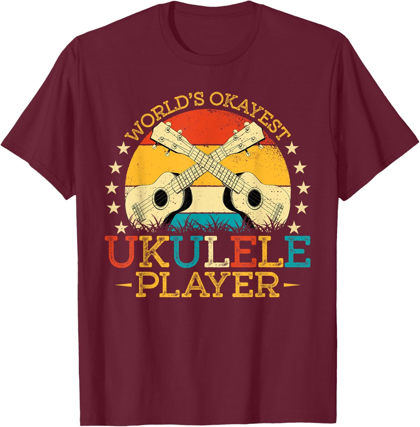 Retro Vintage Style World Okayest Ukulele Uke Player T-Shirt - T-Shirt | Maroon