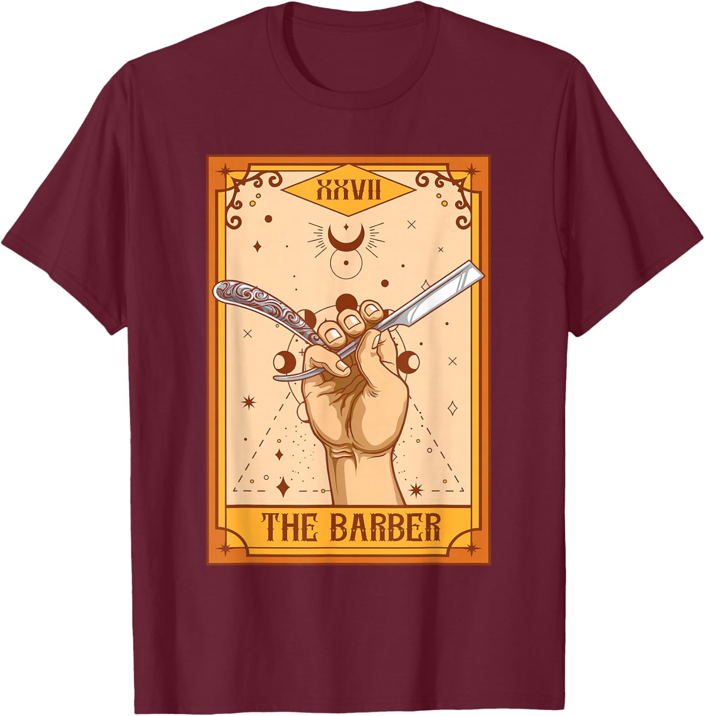 Funny Barber Hairstylist Barber Shop The Barber Tarot Card T-Shirt - T-Shirt | Maroon