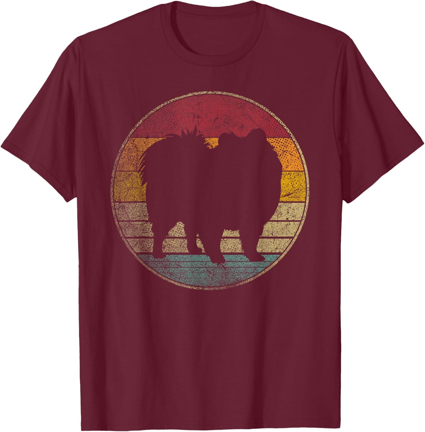 Pomeranian Dog Vintage Distressed Retro 70s 80s Gift Love Men Women Kids T-Shirt - T-Shirt | Maroon
