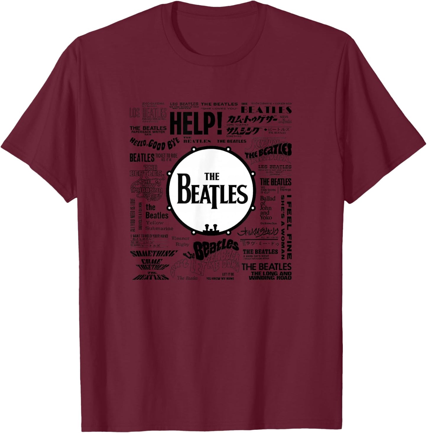 The Beatles - Beatles Singles World Art T-Shirt - T-Shirt | Maroon