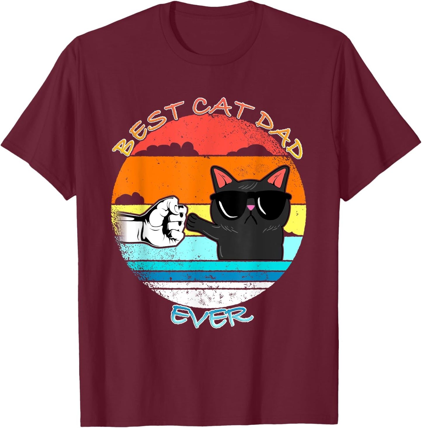 Vintage Cat Best Cat Dad Retro Cat Meow T-Shirt - T-Shirt | Maroon
