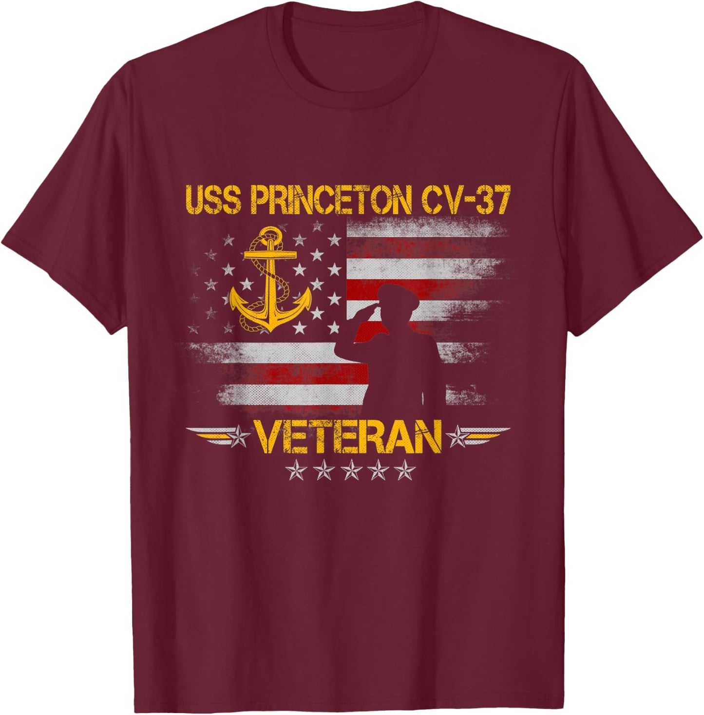 USS Princeton (CV-37) Aircraft Carrier Veteran Flag Vintage T-Shirt - T-Shirt | Maroon