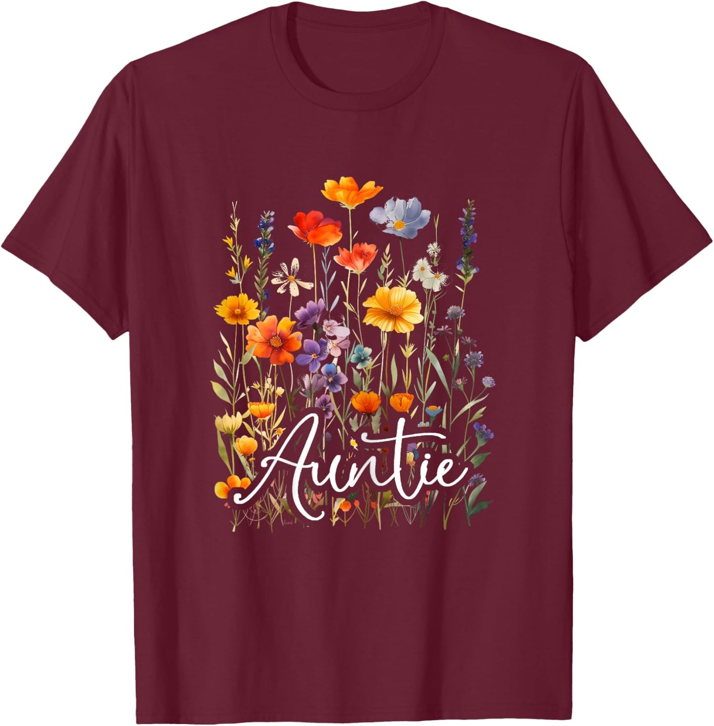 Gifts Co. Auntie Wildflowers Women Aunt Mother's Day Christmas Gardner , Female X-Small T-Shirt - T-Shirt | Maroon