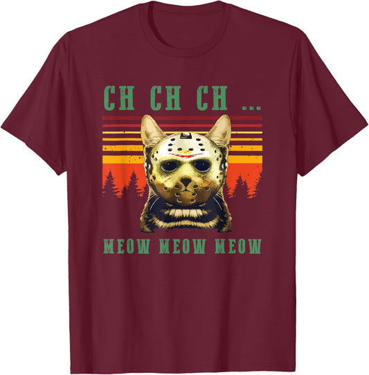 Ch Ch Ch Meow Meow Scary Friday Costume Halloween Cat Women Kids T-Shirt - T-Shirt | Maroon