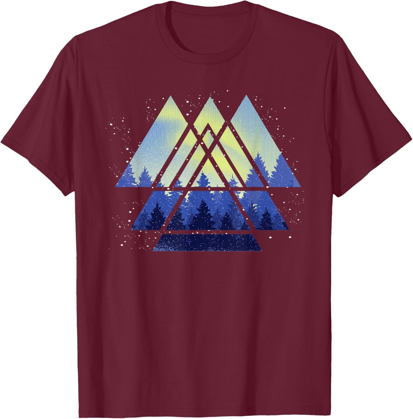 Geometric Triangle Outdoor Trees Forest Wildlife Nature T-Shirt - T-Shirt | Maroon