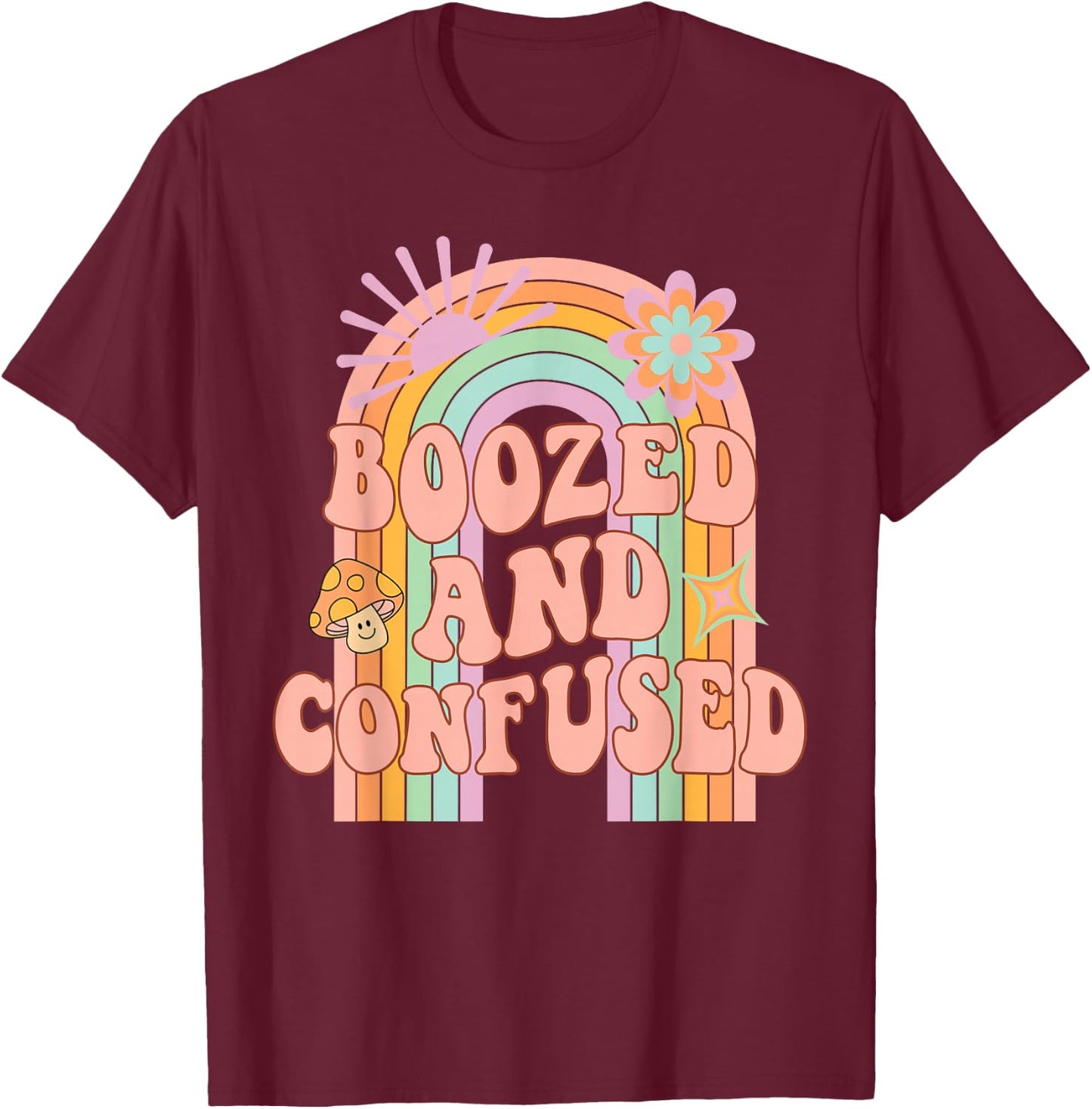 Boozed and Confused Groovy Rainbow Team Bride Bachelorette T-Shirt - T-Shirt | Maroon