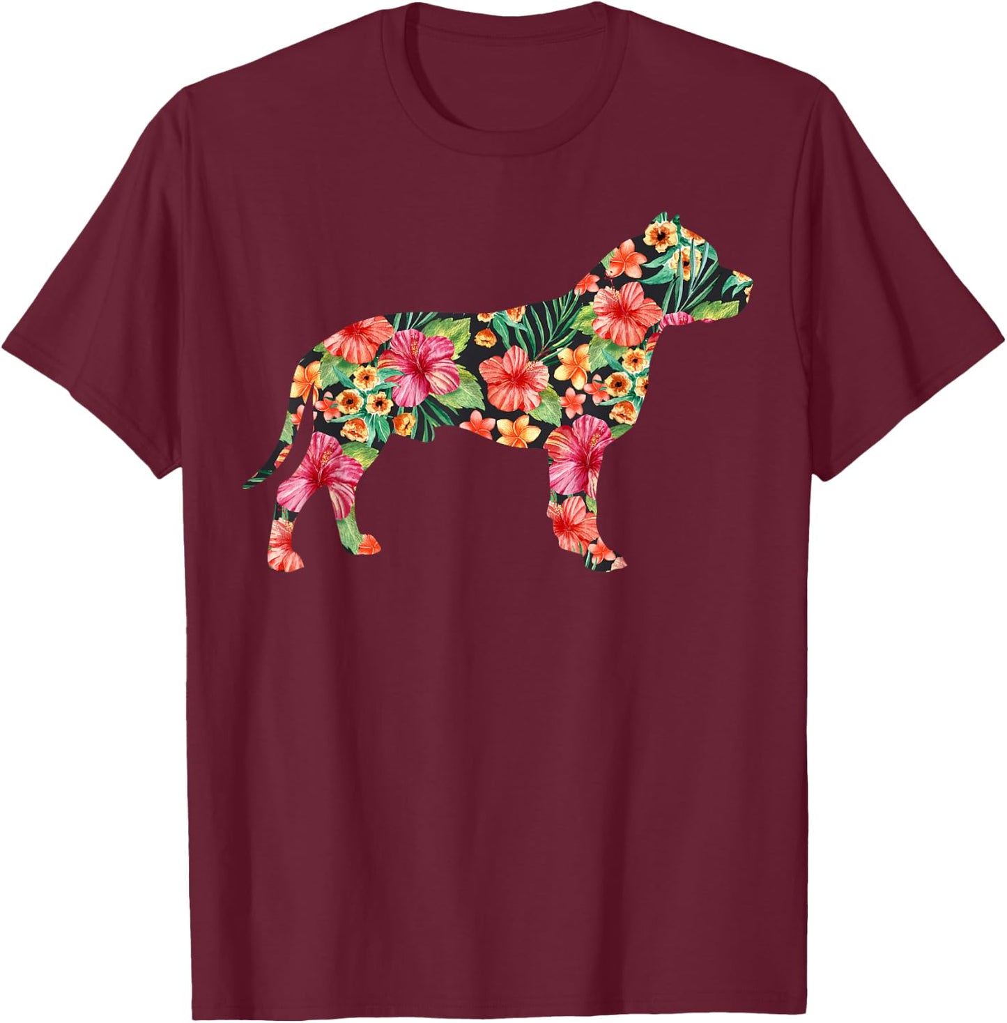 Pit Bull Flower Funny Dog Silhouette Floral Gifts Women Men T-Shirt - T-Shirt | Maroon