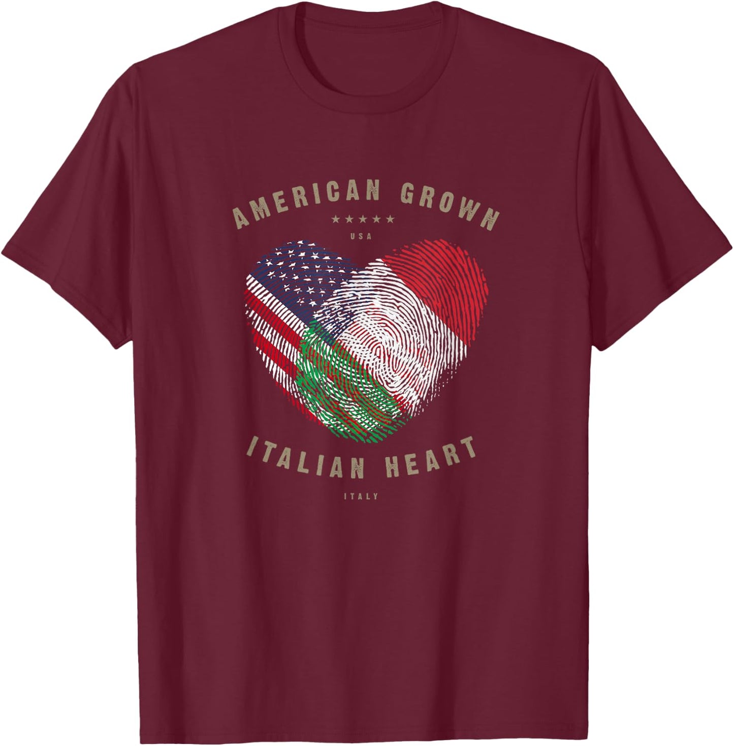 American Grown Italian Heart Love Italy Flag T-Shirt - T-Shirt | Maroon