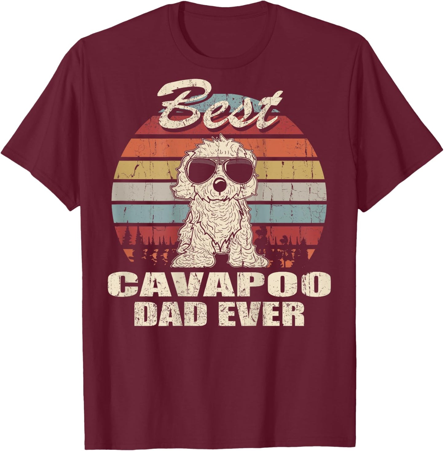 Best Cavapoo Dad Ever Vintage Retro Dog Dad On Back Men T-Shirt - T-Shirt | Maroon