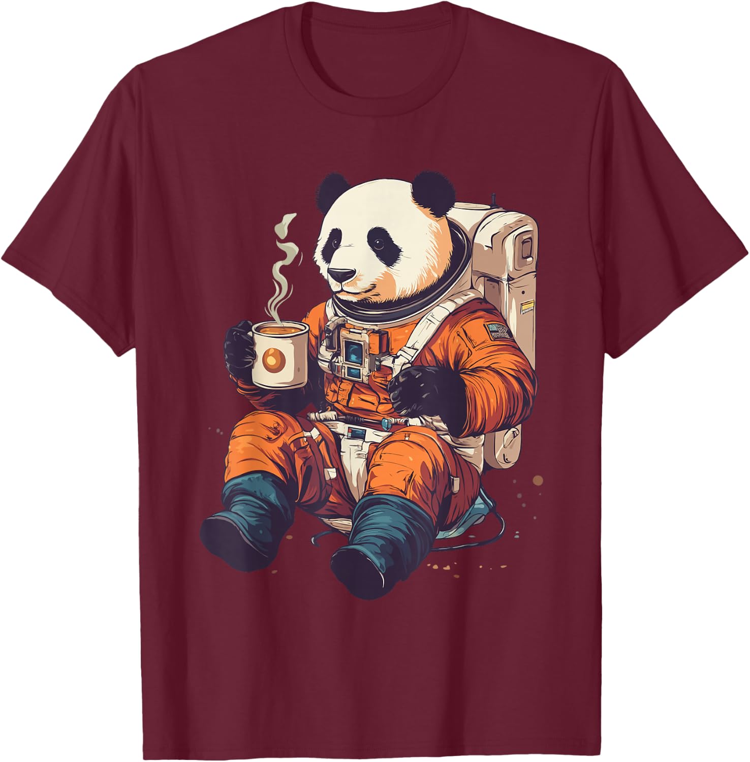 Panda Astronaut with Coffee Space Astronaut Panda T-Shirt - T-Shirt | Maroon