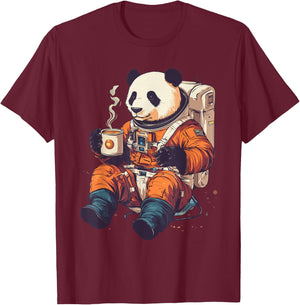 Panda Astronaut with Coffee Space Astronaut Panda T-Shirt - T-Shirt | Maroon