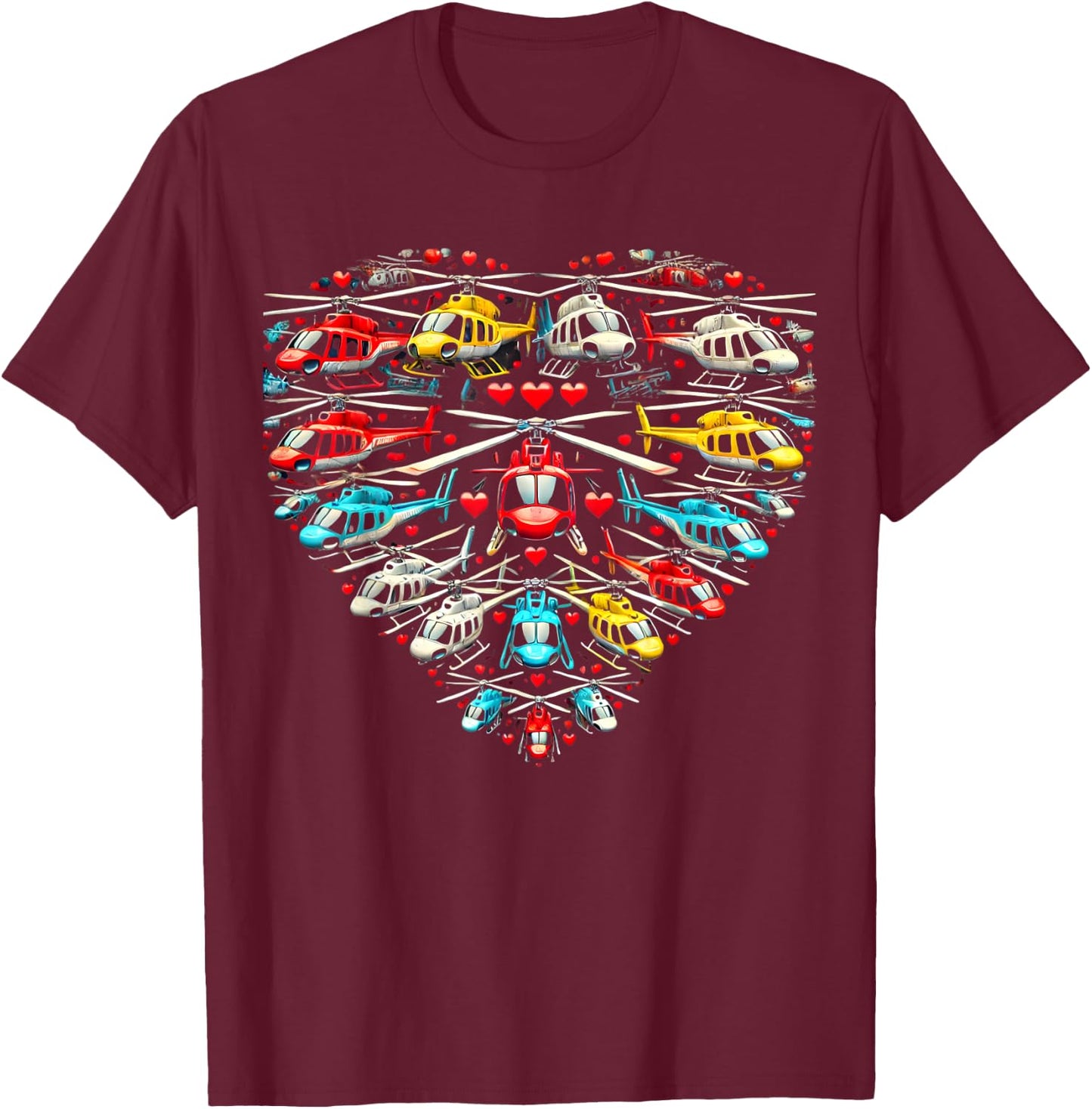 Pilot Helicopter Lover Valentines Day Men Women Kids Graphic T-Shirt - T-Shirt | Maroon