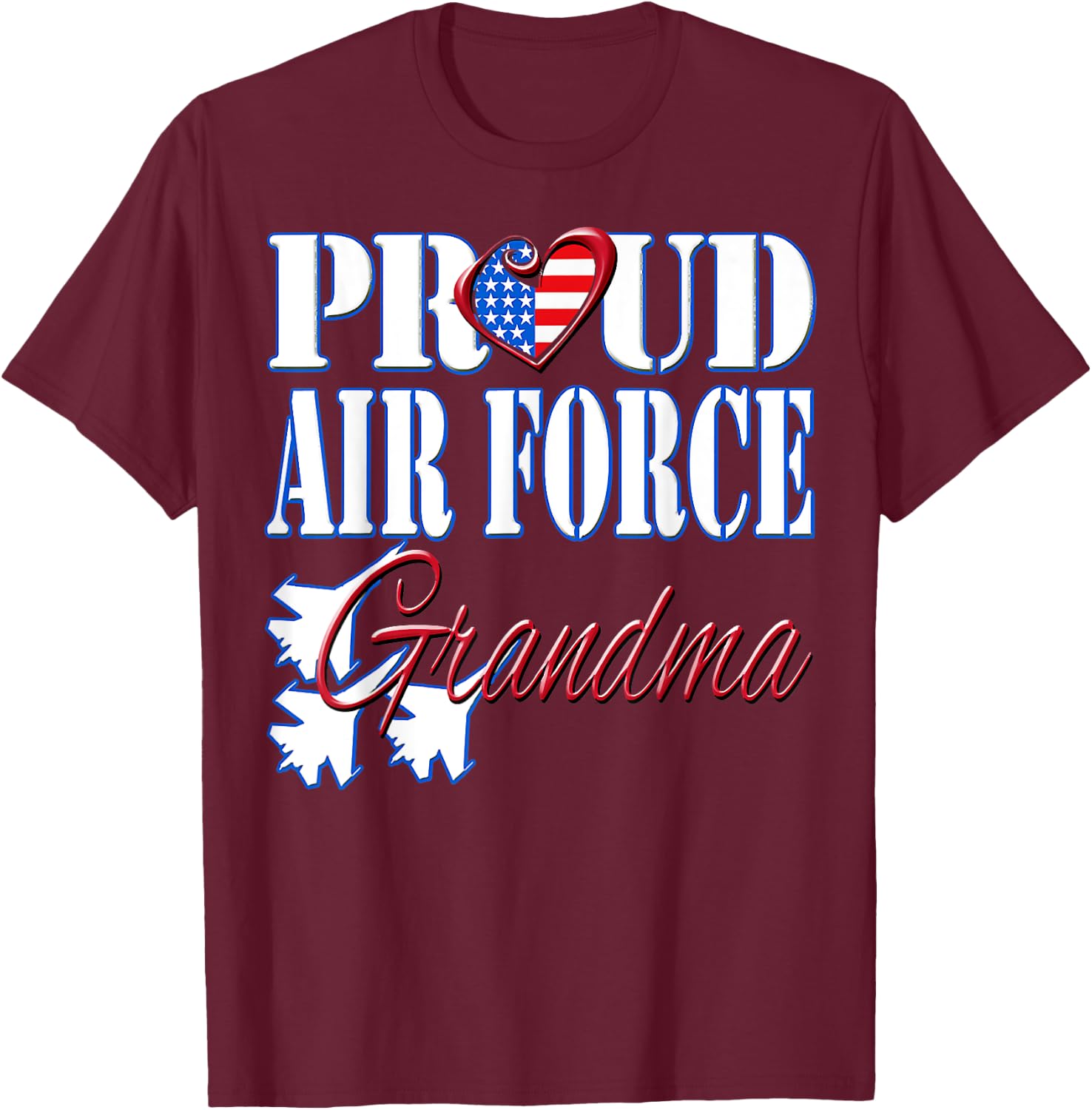 Proud Air Force Grandma Shirt US Heart Military Women T-Shirt - T-Shirt | Maroon