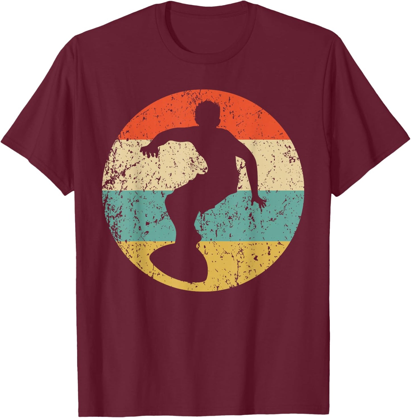 Surfer Silhouette Retro Surfing T-Shirt - T-Shirt | Maroon