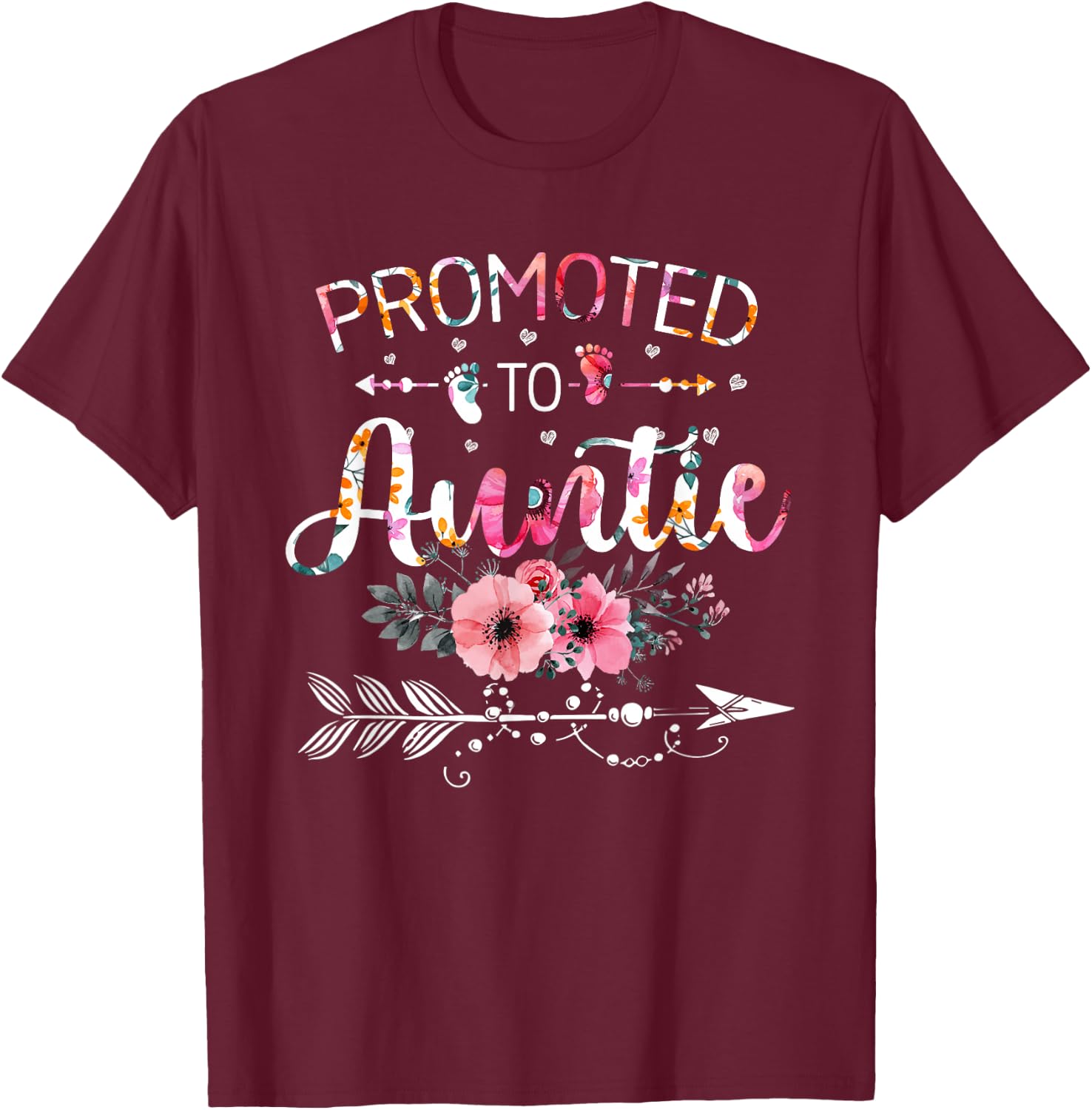 Promoted To Auntie Announcement Aunt New Auntie Mothers Day T-Shirt - T-Shirt | Maroon
