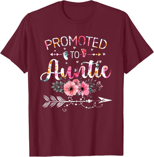 Promoted To Auntie Announcement Aunt New Auntie Mothers Day T-Shirt - T-Shirt | Maroon