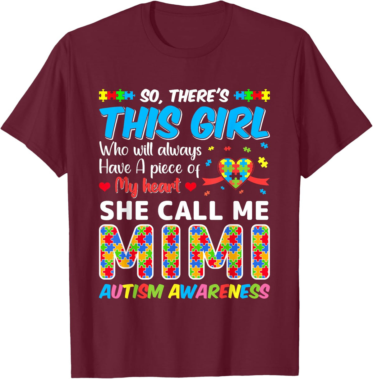 Autism Mimi - Autism Awareness Grandmom Autism Motivational T-Shirt - T-Shirt | Maroon