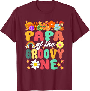 Retro Papa of Groovy One Matching Family 1st Birthday T-Shirt - T-Shirt | Maroon