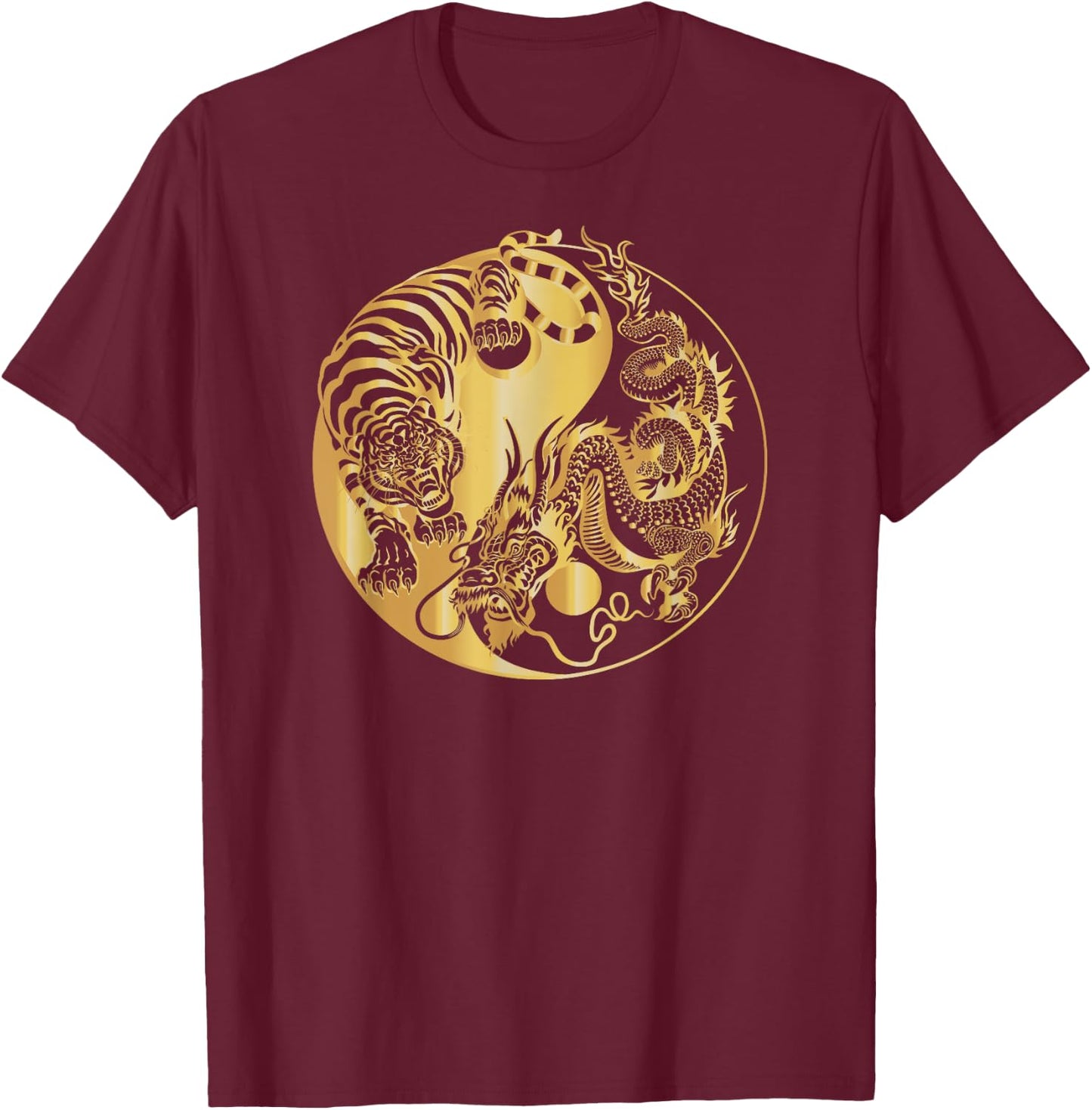 Yin yang tiger dragon gold T-Shirt - T-Shirt | Maroon