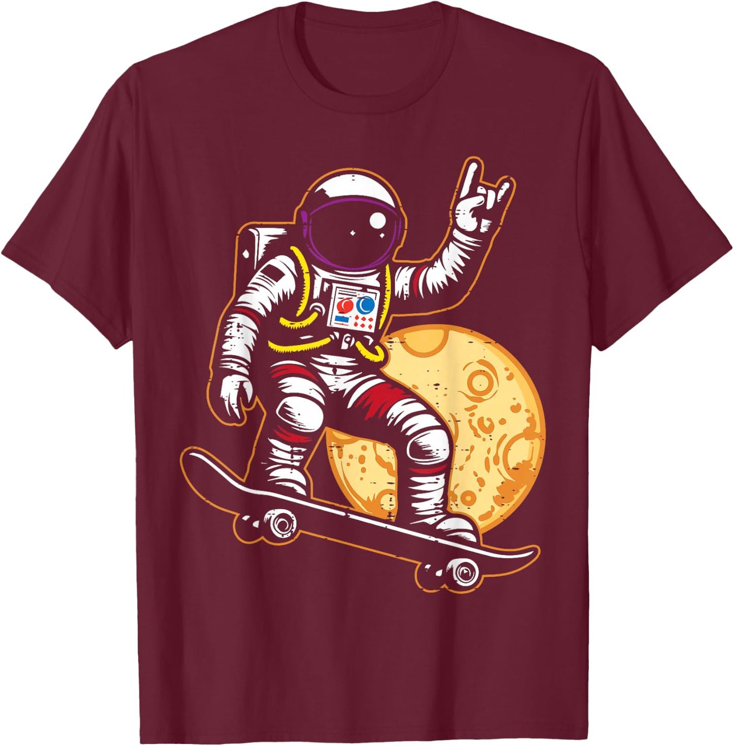 Astronaut Skateboard Rock Hand Space Rocker Men Boys Kids T-Shirt - T-Shirt | Maroon