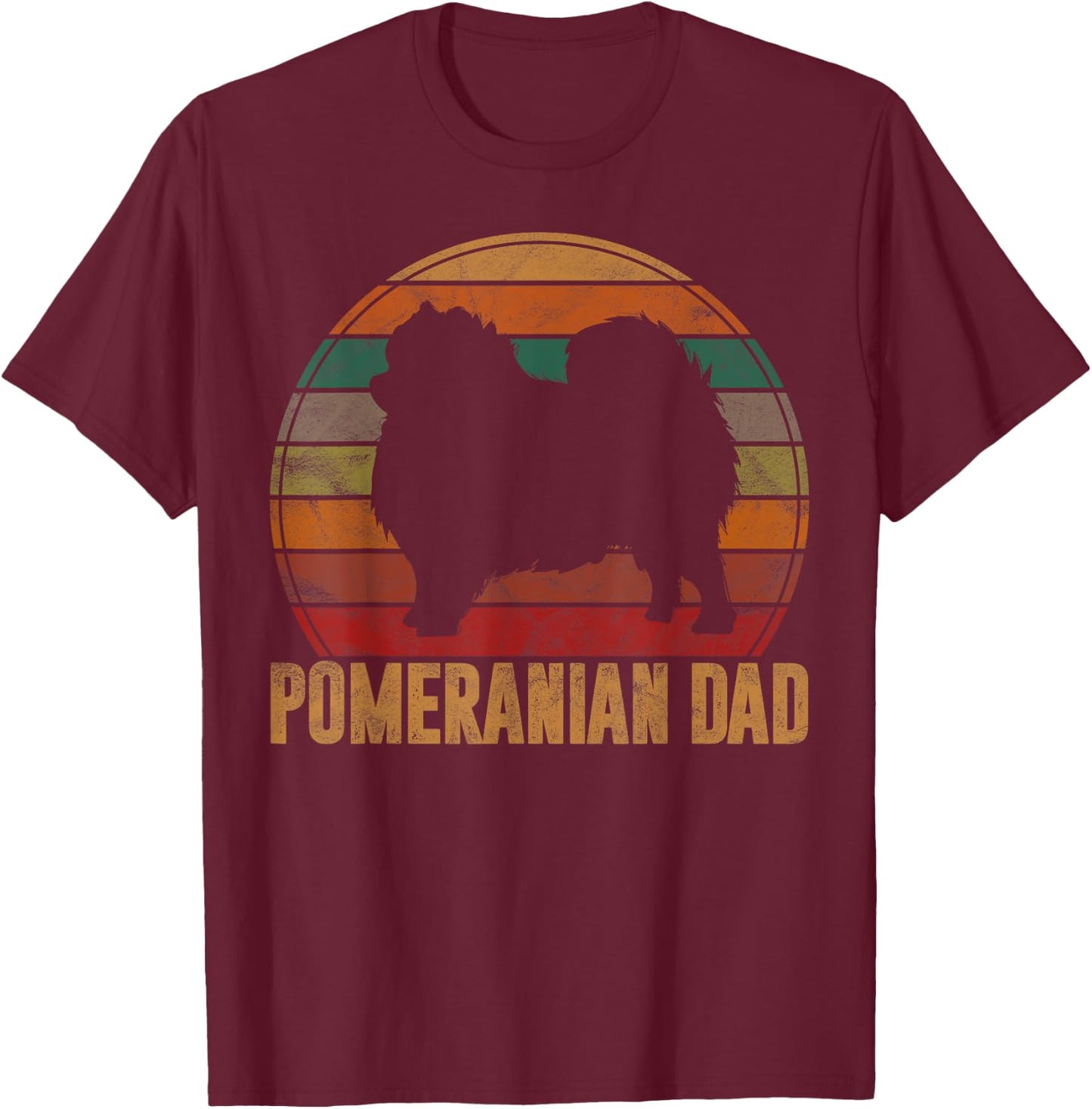 Retro Pomeranian Dad Gift Daddy Pompom Dog Owner Pet Father T-Shirt - T-Shirt | Maroon