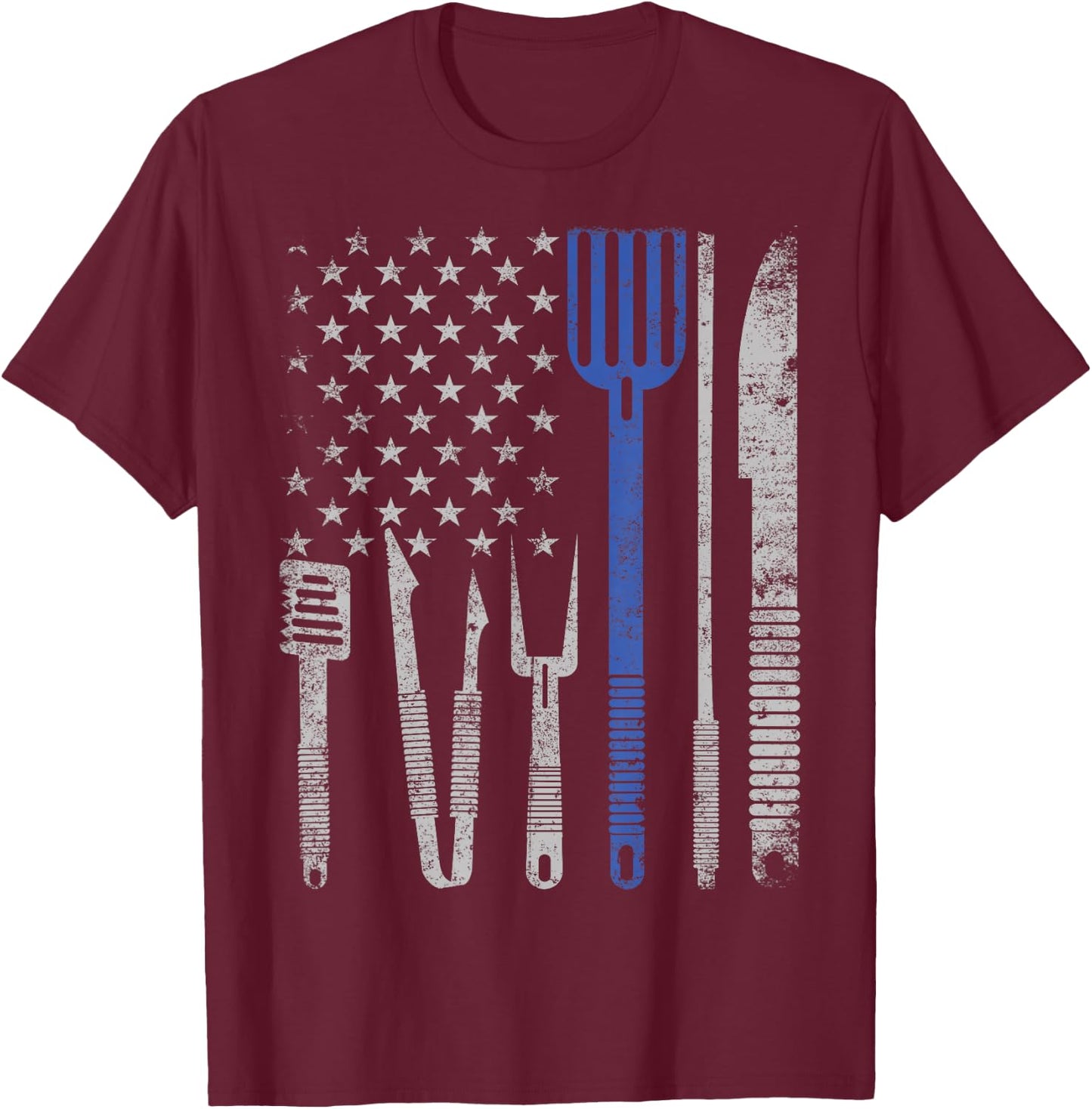 BBQ Grill pork with USA flag Cooking Chef t shirt Men Women T-Shirt - T-Shirt | Maroon