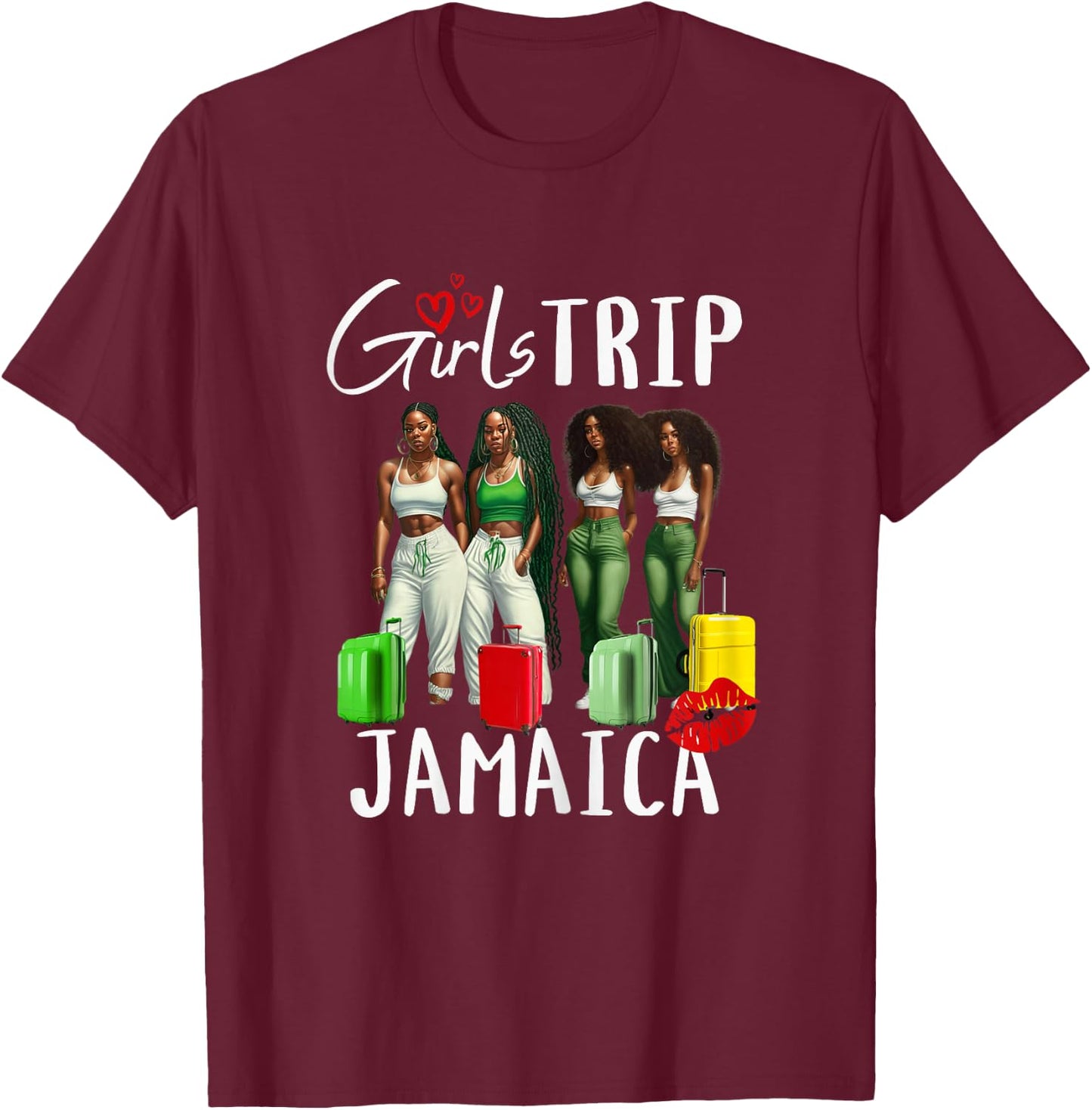 Girls TRip Jamaica Melanin Black Women Birthday Fun Vacation T-Shirt - T-Shirt | Maroon