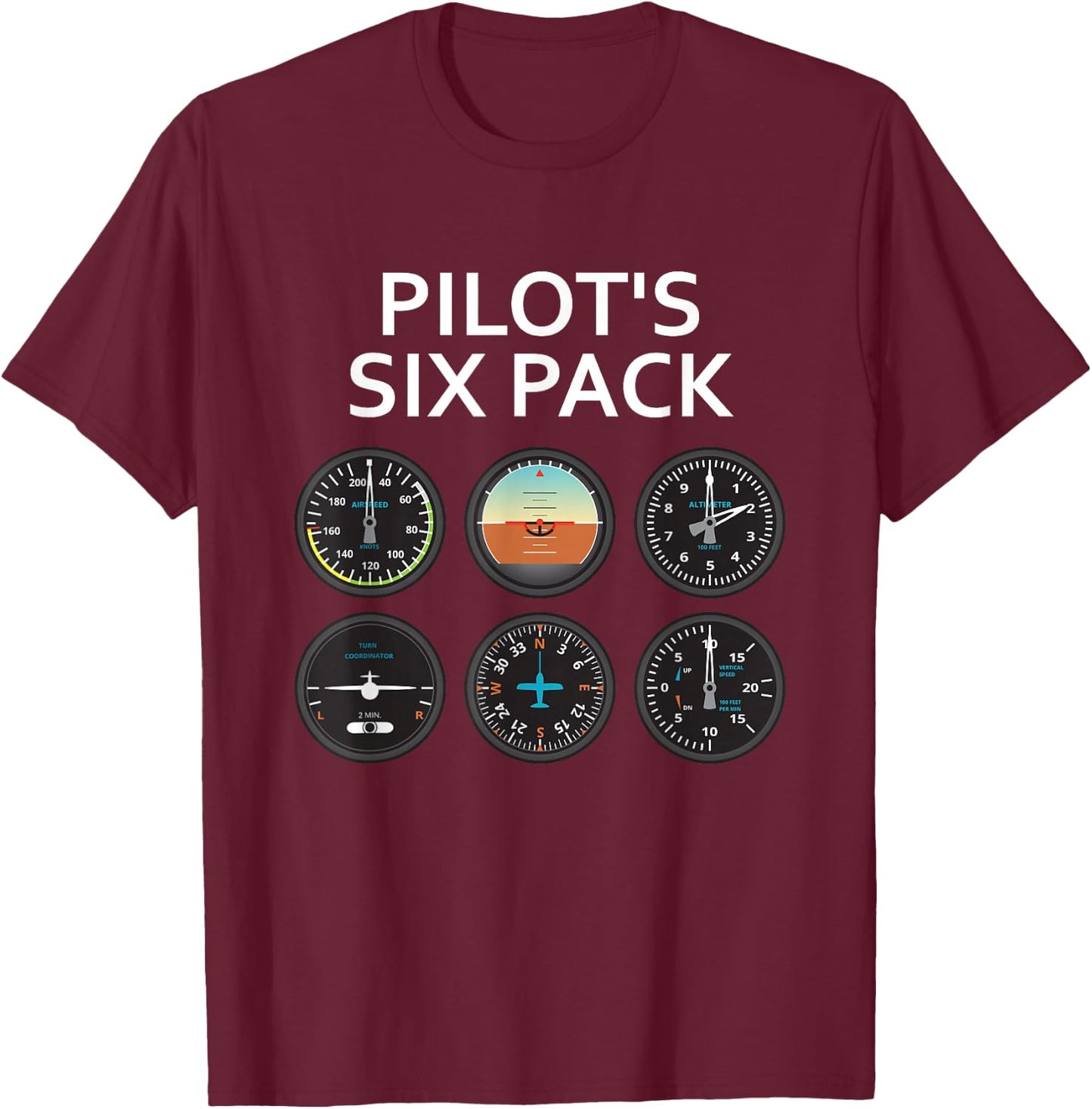 Pilot Six Pack Funny Aviation T-Shirt - T-Shirt | Maroon