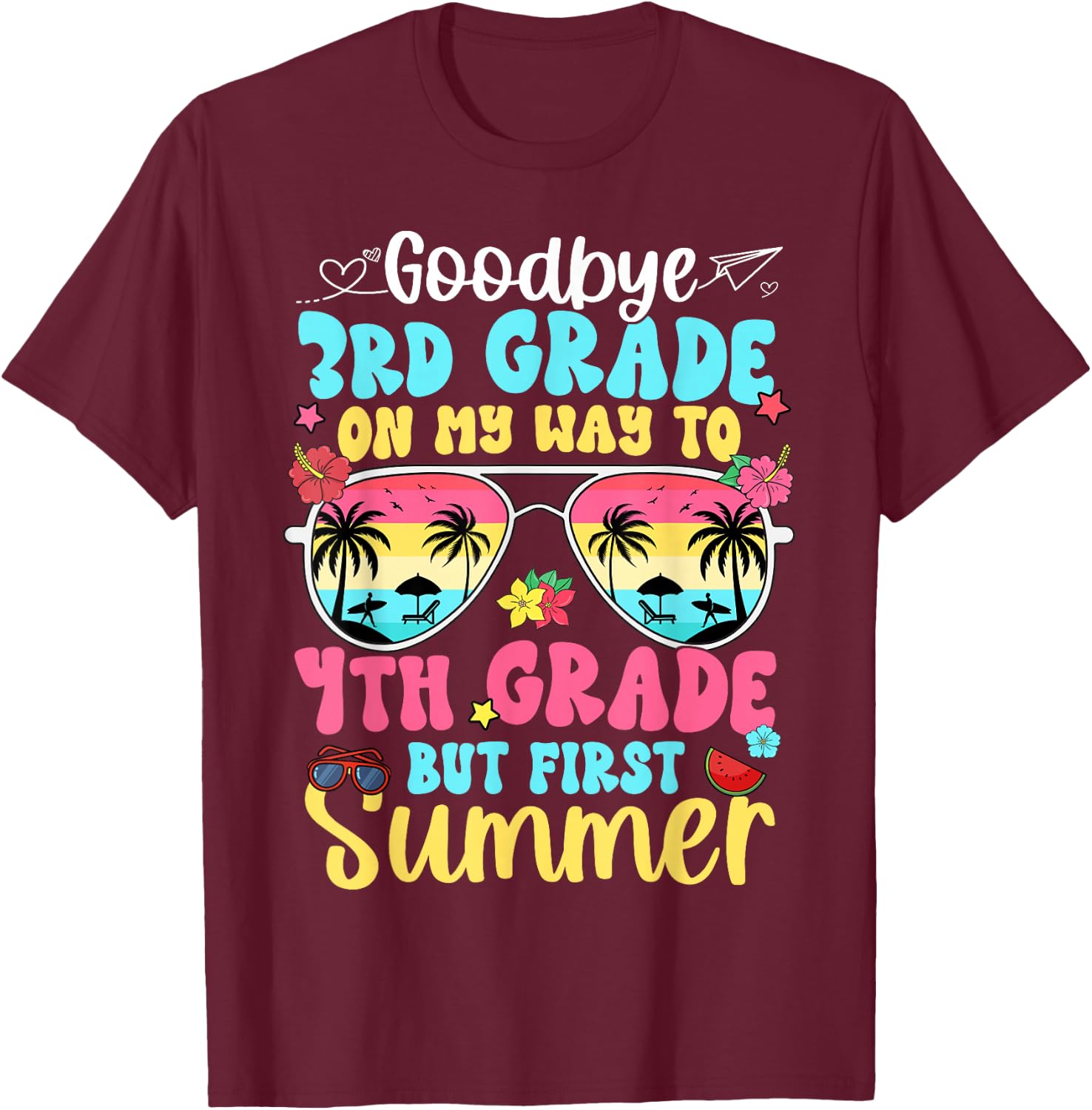 Good Bye 3rd Grade On My Way to 4th Grade Boy Girl Student T-Shirt - T-Shirt | Maroon