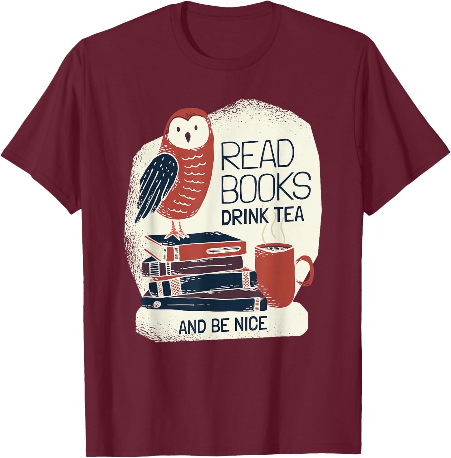 Book-Lover - Tea Books Owl - Bookworm T-Shirt - T-Shirt | Maroon