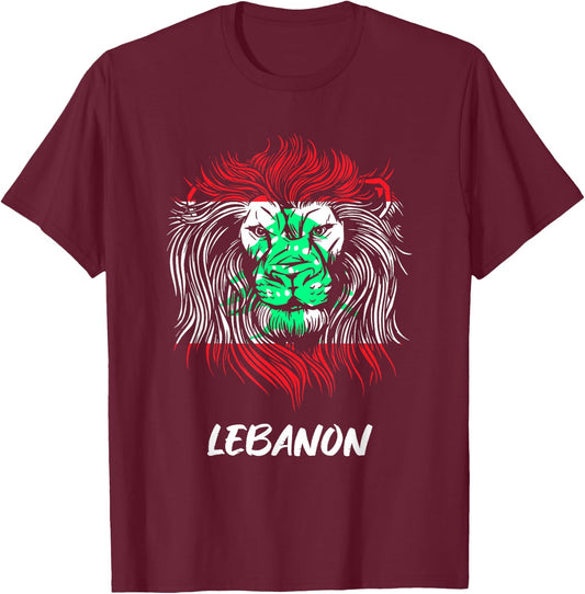 Lebanon Lion Lebanon Flag T-Shirt - T-Shirt | Maroon