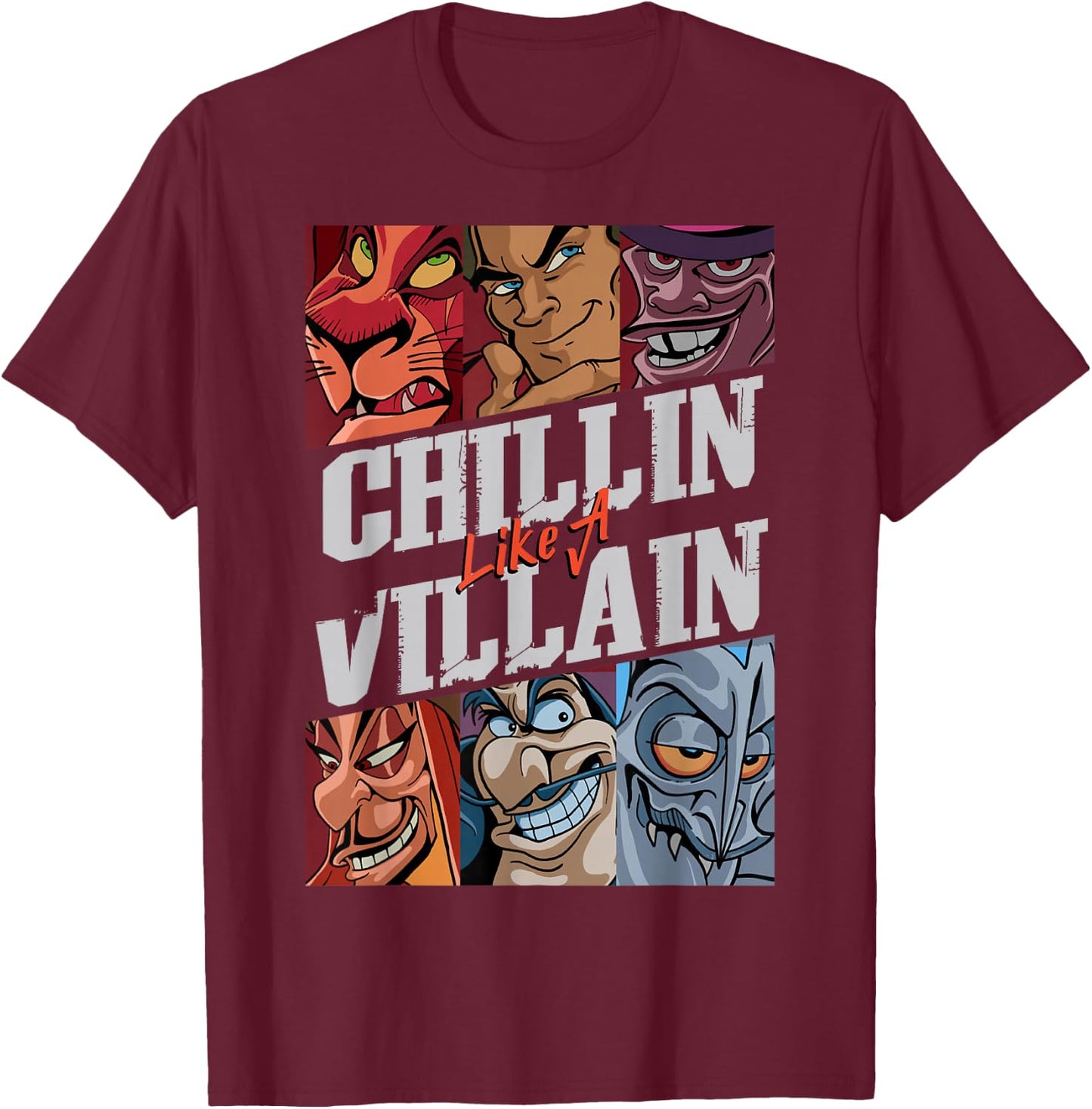 Disney Villains Chillin' Like A Villain Group Portrait Small T-Shirt - T-Shirt | Maroon