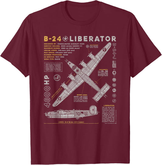 B-24 Liberator | Consolidated Aircraft B24 Bomber Vintage T-Shirt - T-Shirt | Maroon