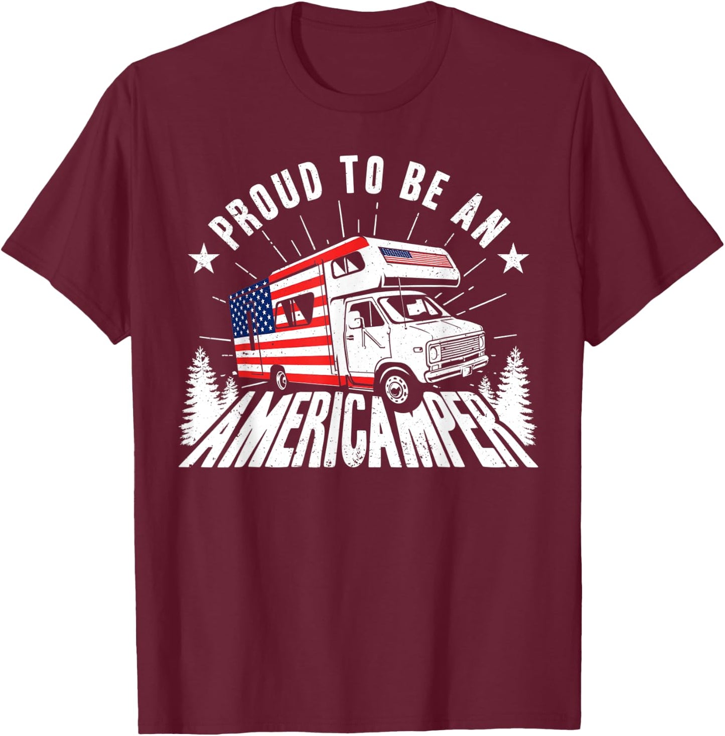 Proud Americamper USA Flag 4th of July RV Camper Camping Men T-Shirt - T-Shirt | Maroon