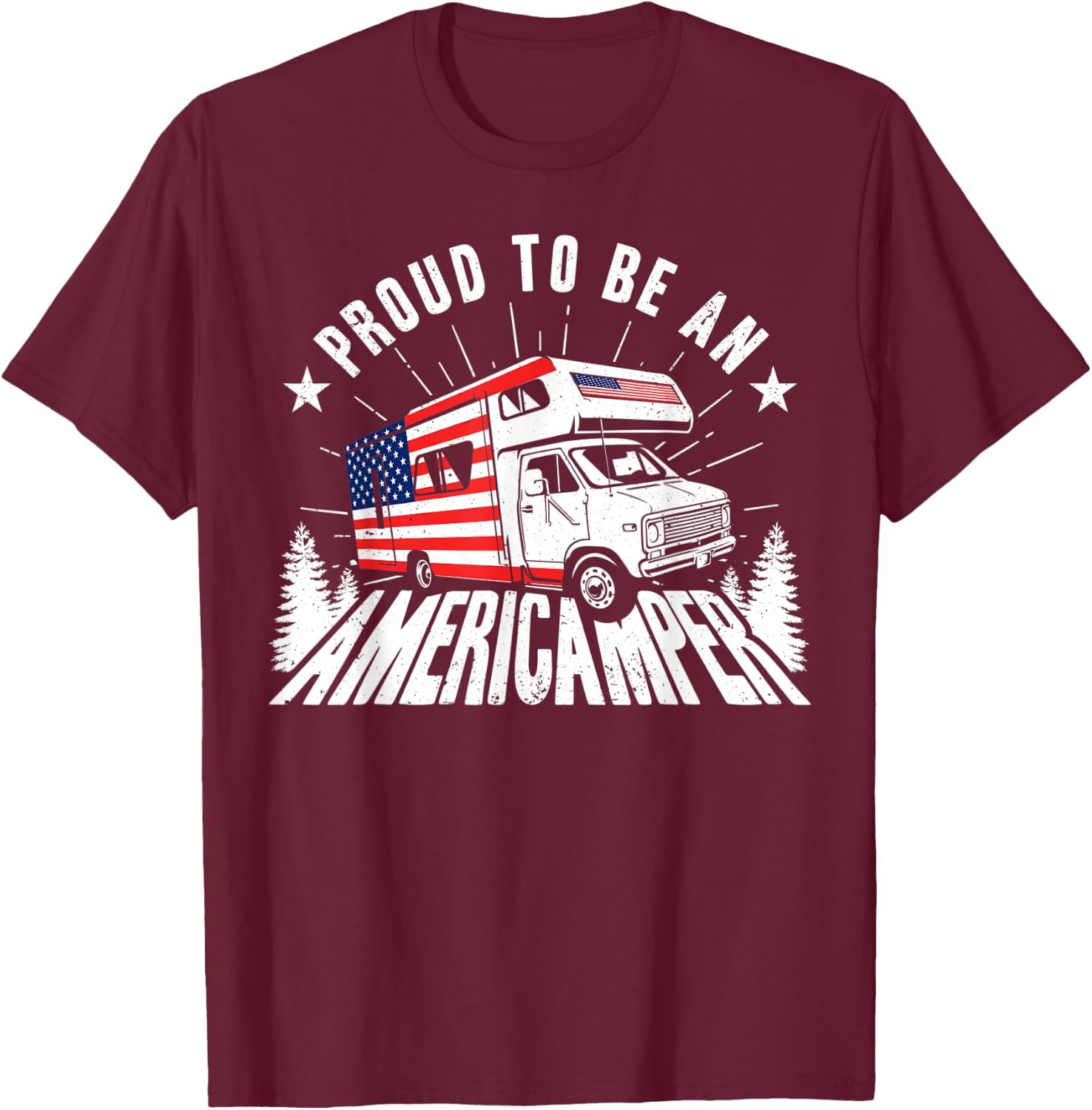Proud Americamper USA Flag 4th of July RV Camper Camping Men T-Shirt - T-Shirt | Maroon