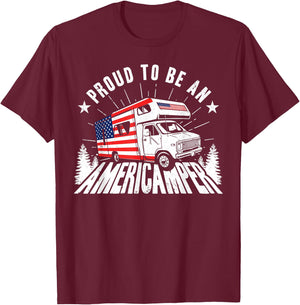 Proud Americamper USA Flag 4th of July RV Camper Camping Men T-Shirt - T-Shirt | Maroon